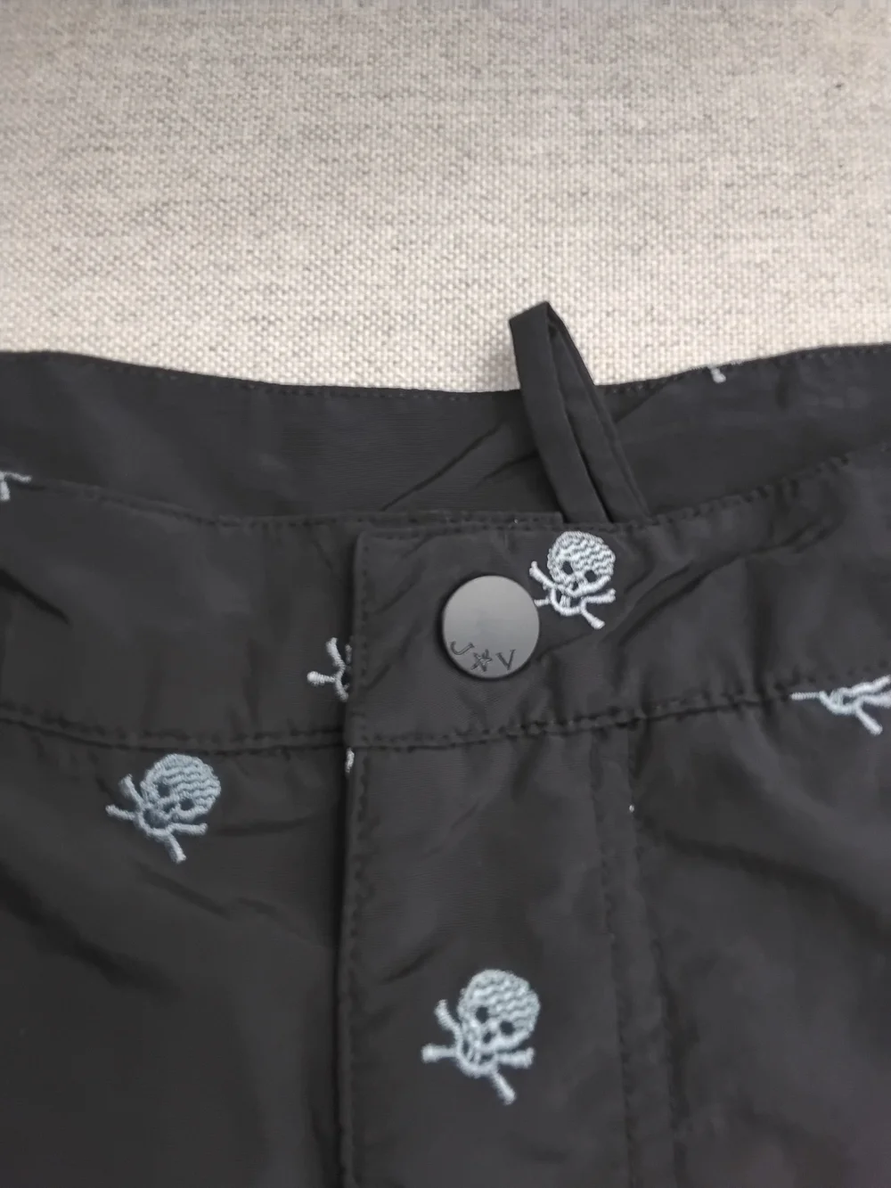 John Varvatos Black Swim Trunks with Light Gray Skull Print